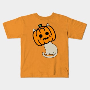 Spooky Pumpkin Mask Cat Kids T-Shirt